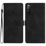 Leather Case For Sony Xperia 10 V , Fingerprint Proof Wallet Stand Flower Imprint Phone Cover