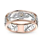 Exquisite Women's 925 Sterling Silver Floral Ring Proposal Gift Two Tone Diam...