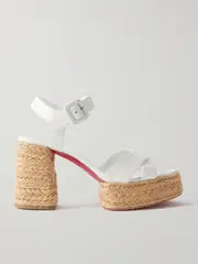 [Christian Louboutin] Christian Louboutin - Calakala 85 Leather Espadrille Platform Sandals - White - IT39 IT 39 White