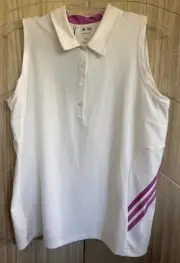 NWT Adidas Sz Large Climacool Stretch White Collared Sleeveless Golf Polo Shirt