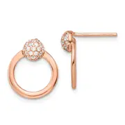 Ss/Rose Plated Sterling Silver & Rose Gold-Plated Cz Circle Post Earrings