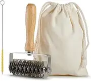 Pastry Lattice Roller Cutter, Stainless Steel Pastry Dough Lattice Roller Cutter for Beef Wellington Fishnet Crust Top Cookie Pie Pizza Bread,Wood Handle