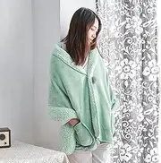 [SUOYUANJIE] Soft Fleece Button Down Bed Jacket with Pockets, Poncho Blanket for Ladies, Cozy Fleece Wrap, Fleece Wrap with Pockets, Versatile Multi-Purpose Shawl
