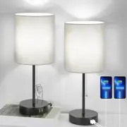 Bosceos Table Lamps Set of 2 with USB Charging Ports, Grey Bedside Lamps with...