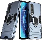 for OPPO Find X2 Pro(Ceramic/Leather) Case Armor Cell Phone Cover Metal Ring Shockproof Military Grade (for FInd X2 Pro (ceramic/Leather),6.7inch, Navy Blue)