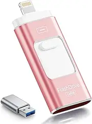 ROSPE USB Stick 128 GB for iPhone, MFi Certified Lightning Memory Stick, 3-in-1 Flash Drive for iOS/Android/PC, USB 3.0 High-Speed Memory Stick iPhone External Storage Expansion, Rose Pink