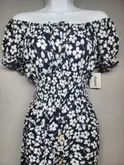 Anthropologie Kindred PS Blue Boho Maxi Dress Split Front Floral off the shoulde