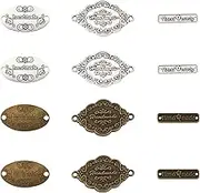 Cheriswelry 60 Pieces Handmade Metal Labels Oval Rectangle Diamond Shape Buttons Sewing Labels with 2 Holes Handmade Sign Connector for Knitted Project Bags