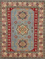 Geometric Oriental Super Kazak Traditional Rug 5'x6' Handmade Light Blue Carpet