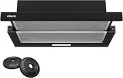 CIARRA CBCB6906D Class A++ Built-In Kitchen Cooker Hood 60 cm 370m³/h - Integrated 2 Speed Extractor Hood - LED Lighting - Drain and Recycling - Carbon Filters Included - Black