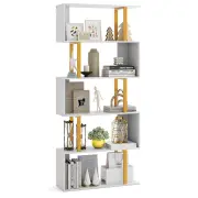 Costway5-Tier Geometric Bookcase with Metal Frame and Anti-tipping Kits-White