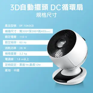 CHIMEI奇美 10吋DC易拆式觸控3D立體擺頭循環扇 DF-10A0CD