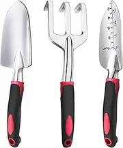 Garden Tool Kit | Heavy Duty 3-Piece Gardening Supplies | Cultivator Hand Rake, Transplant Trowel, Hand Trowel with Soft Ergonomic Handle for Seedling Soil