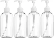 Empty Plastic Pump Bottles Dispenser 4 Pack 16oz/500ml Portable Clear Shampoo Lotion Hand Pump Bottle Durable Refillable Containers for Massage Oil, Liquid Soap