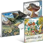 OSIMIG Adult Colouring Books Set, 3 Colouring Books for Town, Nature, Geology, Colouring Book for Adults to Relax and Relieve Anxiety, 60 Patterns Spiral Bound, A4 Size with White Cardboard