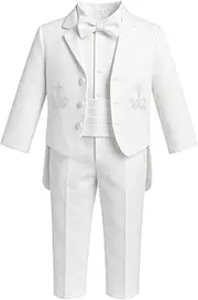 [iGirlDress] iGilrDress Baby/Toddler/Boys White Baptism Christening Mandarin Collar Tail 5 pcs Tuxedo with Cross Embroidery