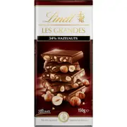 Lindt Les Grandes Dark Chocolate and Hazelnuts Block 150g