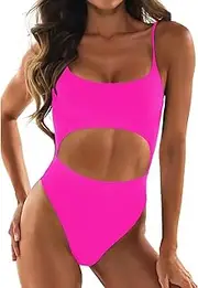 [Tempt Me] Womens Monokini Cut Out High Waisted Scoop Neck One Piece Lace UP Back Sexy Swimsuit