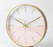 Wall clock white-pink yellow frame second hands thin ticks mute #51