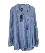 Gap Women’s Blue Chambray Collared Linen Rayon Button Down Top XXL NWT