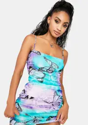 Lilac Butterfly Transformation Mini Dress