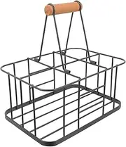 Luxshiny Metal Wine Bottle Carrier 6 Bottle Wine Carrier with Wood Handle Farmhouse Wine Rack Basket Ca Wine Display Stand for Wedding Bar BBQ Picnic Red White Wine Milk Storage Grey