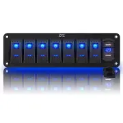 7 Gang Waterproof Marine Boat Rocker Switch Aluminum Panel, DC 12V/24V 5Pin On-O
