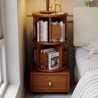 在飛比找蝦皮商城精選優惠-實木書架 旋轉小書架 移動帶輪架子 臥室 兒童書櫃 簡約床頭