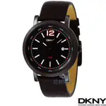 DKNY NY1443手錶 運動型男 紅時標 黑面 黑皮帶 日期 男錶【錶飾精品】