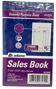 General Purpose Sales Book, 2-Part, Carbonless, White/Canary, 3-11/32 X 5-5/8