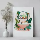 Cats In the Bathtub Bubble Bath Illustration Wall Art Canvas Unframed Print Art
