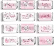90 Pcs Elephants Candy Bar Wrappers Elephants Baby Shower Sticker Chocolate Label Bar Stickers Mini Candy Bar Miniatures Wrappers for Sprinkle Birthday Boy Girl Baby Shower Birthday Decor (Pink)
