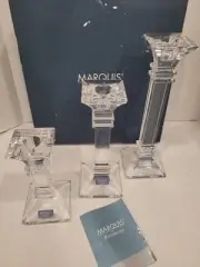 Marquis By Waterford Treviso Set Of 3 Crystal Candlesticks Holders New In Box