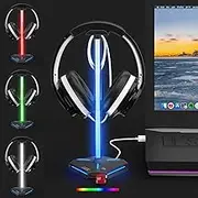 COZOO RGB Headphone Stand with 2 USB2.0 Extension Charging Port Extender Cord,Headset Stand Holder for Gamer Desktop Table Game Earphone Accessories,PC Gaming Accessories for Gamer,Gifts for Boyfriend