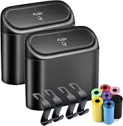 2 PCS Car Trash Bin Can with 210 PCS Trash Bags and 4 PCS Car Seat Hooks, Hanging Mini Auto Trash Bin, Car Dustbin Garbage Organizer Container for Car Office Home