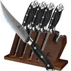 CoquusAid Steak Knives Set of 8 with Block Built-in Sharpener, 4.8 Inch Non S...