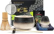 TEANAGOO Japanese Matcha Set (7pcs) Matcha Whisk Mtacha Kit Matcha Bowl Bamboo Matcha Whisk (Chasen) Scoop (chashaku) Whisk Holder. N24, Gradient White, Matcha Green Tea Powder