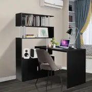 Black Office Computer Desk L Shaped Rotating Corner Study Home Writing Table 4 Bookshelf 2 Cabinet Executive Storage Bedroom Furniture