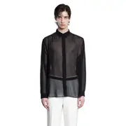 [LARDINI] Silk Chiffon Long Sleeve Shirt Black