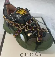 Gucci Green Journey Flashtrek Purple Jewelry Crystal Lace Up Hiker Boot Sneakers
