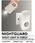 RECHARGEABLE NIGHT LIGHT & TORCH w SLIM CRADLE EMERGENCY CHARGE MOVEMENT SENSOR