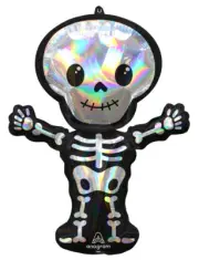 34 Inch Iridescent Skeleton Halloween Holographic Super Shape Foil Balloon.