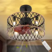 Caged Ceiling Fans W/ Light, 18" Ceiling Fan Lights w/ Remote, 3 Speeds - Black