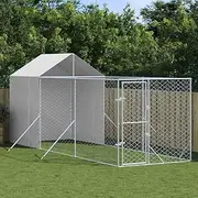 Outdoor Dog Kennel with Roof Silver, Galvanised Steel Cage for Dogs, Large Pet Play Pen, Heavy Duty Run, Extra Enclosure for Kennels House
