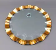 Annieglass Signed Roman Antique Gold Ruffled Glass Buffet Plate Platter 12.75"