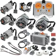 BloxBrix 24 Pcs Power-Function Kit Motor-Remote-Control AA-Battery-Box-8881 Light Cable Control Switch Technical-Parts, Motor Power Change Parts Compatible with Major Brands