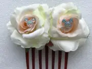 Bridal Shower Gift-Double White and Pale Blush Rose Comb-Clear AB Hidden Mickey