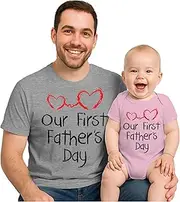 [Tstars] Our First for Dad & Baby Matching Set Bodysuit & Men's T-Shirt