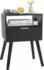 Black Nightstand, Modern Bedside Table with Fluted Drawers, Small Night Stand wi