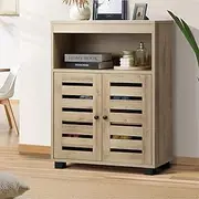 Oikiture Buffet Sideboard Shoe Storage Cabinet Slatted Doors Cupboard Natural